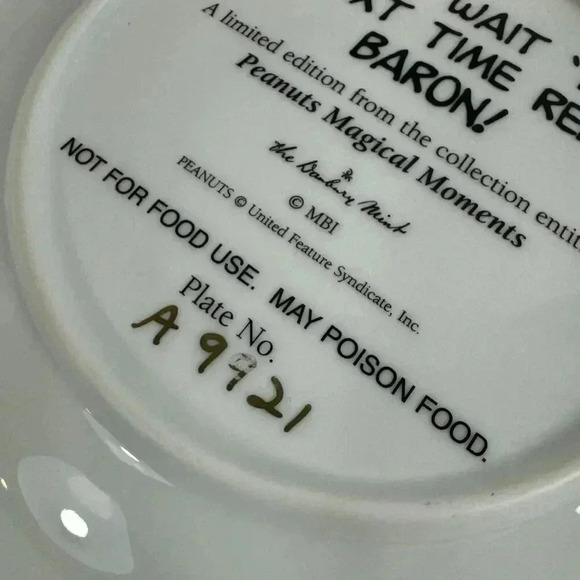 The Peanuts‎ Danbury Mint- Red Baron with Authenticity certificate Vintage plate - Picture 4 of 5